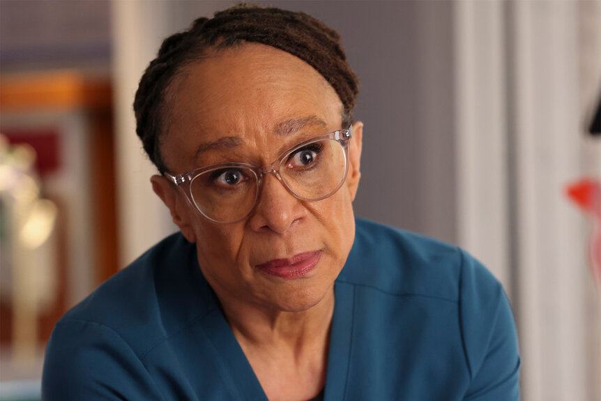 Sharon Goodwin looks concerned on Chicago Med Season 10 Episode 1