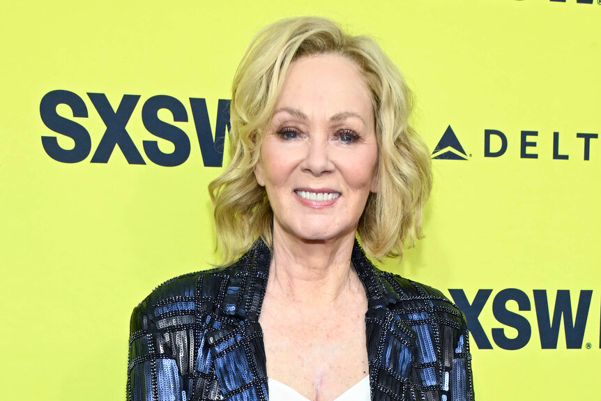 Jean Smart wears a blue sequin jacket on the red carpet at SXSW