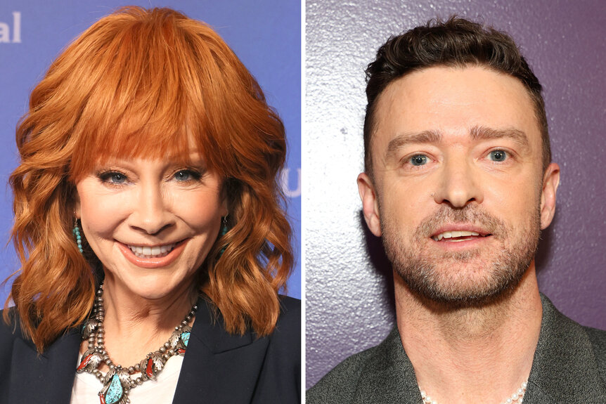 A split of Reba McEntire and Justin Timberlake