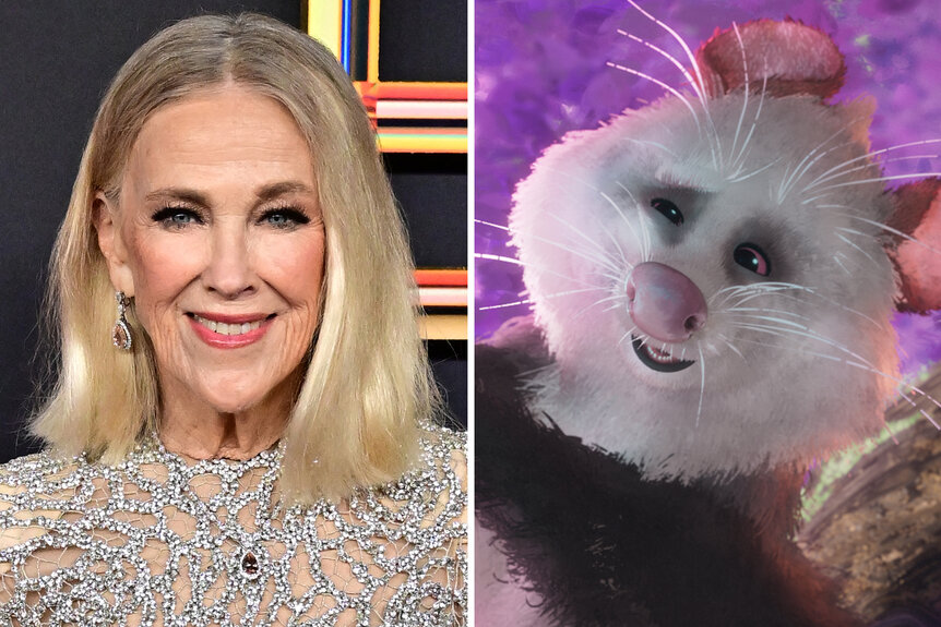 A split of Catherine O'Hara and Pinktail from The Wild Robot