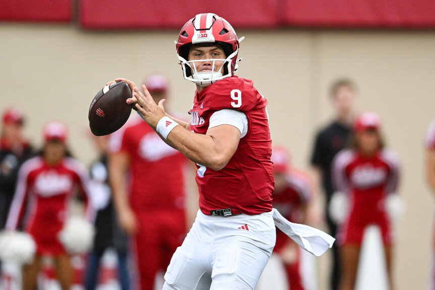 Indiana Hoosiers QB Kurtis Rourke throws a pass during a college football game