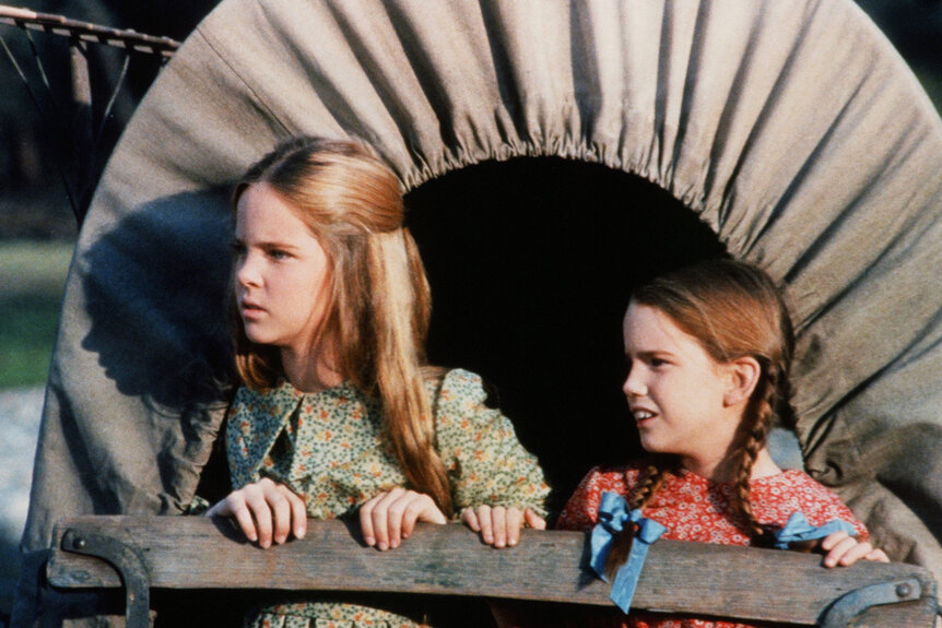 Melisssa Sue Anderson as Mary Ingalls Kendall, and Melissa Gilbert as Laura Elizabeth Ingalls Wilder in Little House on the Prairie.