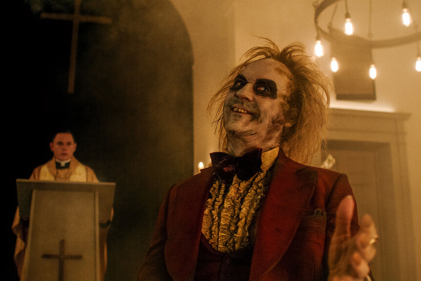 Michael Keaton as Beetlejuice in the comedy, “Beetlejuice Beetlejuice”