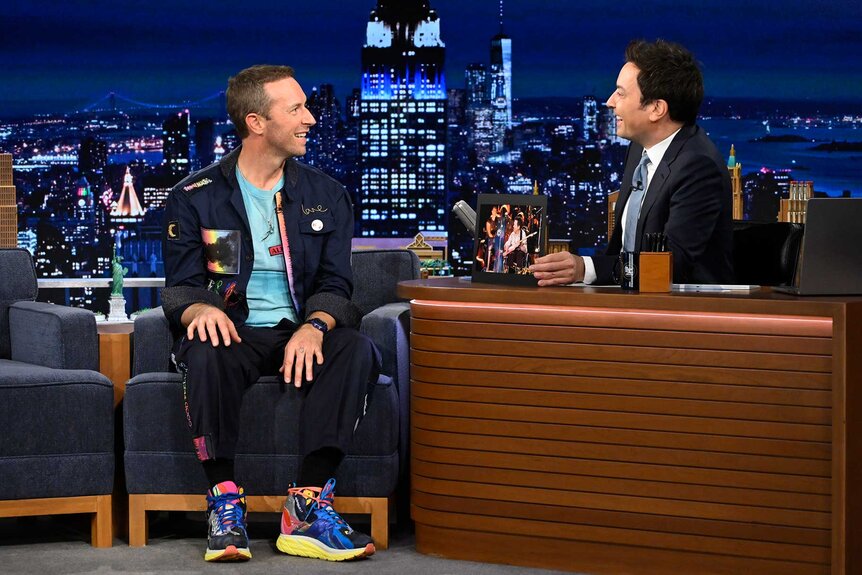 Chris Martin sits with jimmy on the tonight show starring jimmy fallon Season 12 Episode 8