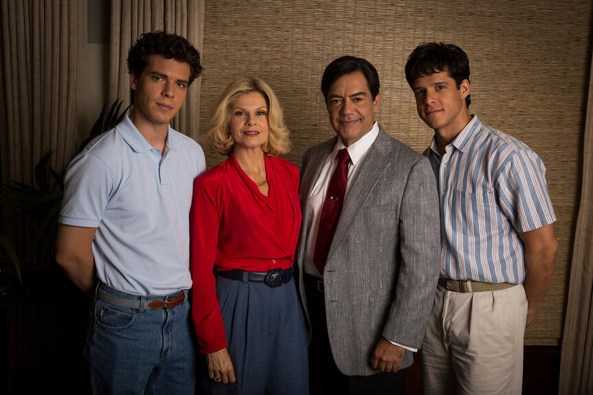 The Menendez family pose together in a scene from Law And Order True Crime The Menendez Murders