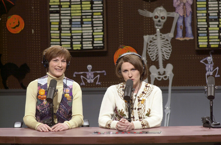 Margaret Jo McCullin (Ana Gasteyer) and Terry Rialto (Molly Shannon) during a sketch on Saturday Night Live Season 26, Episode 3.