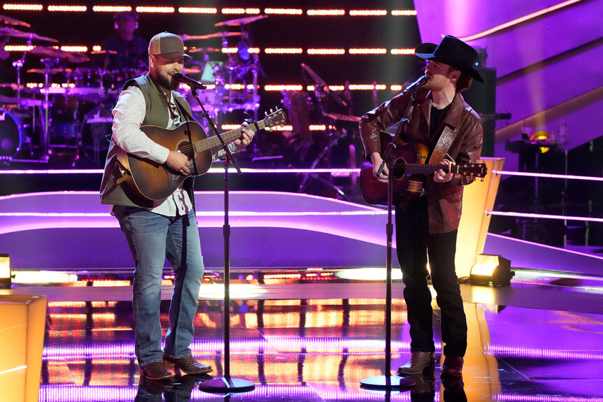 Tanner Frick and Tate Renner perform during Season 26 Episode 11 of The Voice.