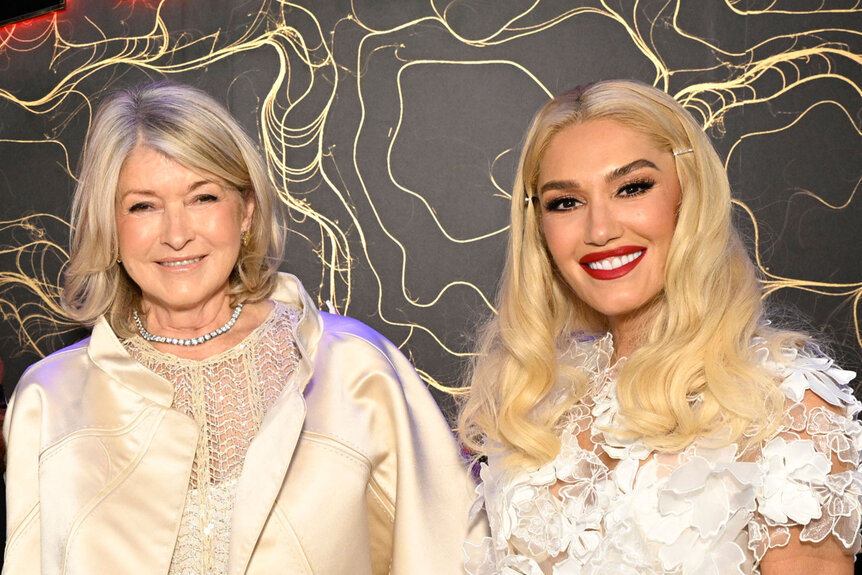 Martha Stewart and Gwen Stefani posing together during The Voice Season 16, Episode 19.