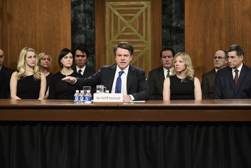 Judge Brett Kavanaugh (Matt Damon) appears in court on SNL Episode 1747.