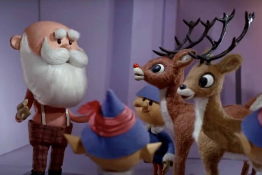 Santa Claus speaks to his elves and reindeer in Rudolph the Red-Nosed Reindeer (1964).