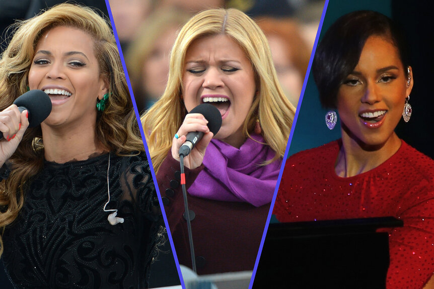 A split featuring Beyonce, Kelly Clarkson, and Alicia Keys.