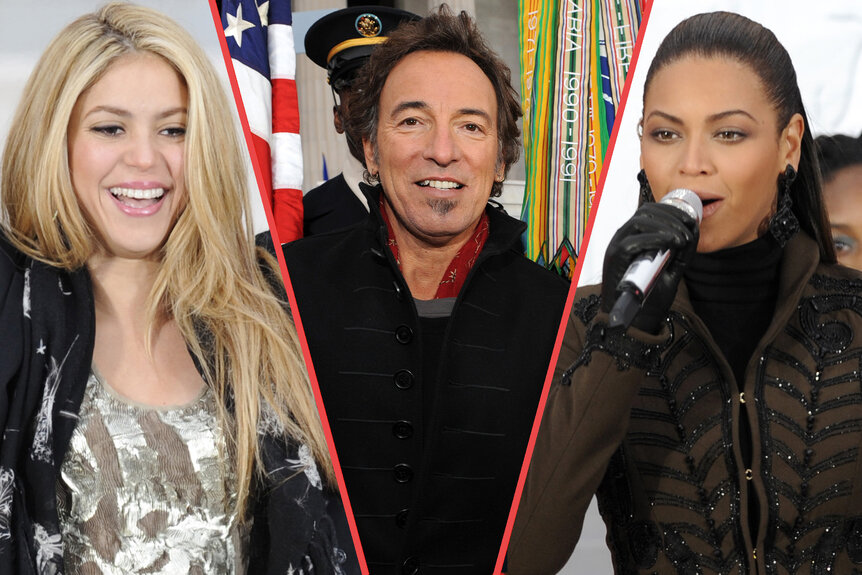 A split featuring Shakira, Bruce Springsteen, and Beyoncé.