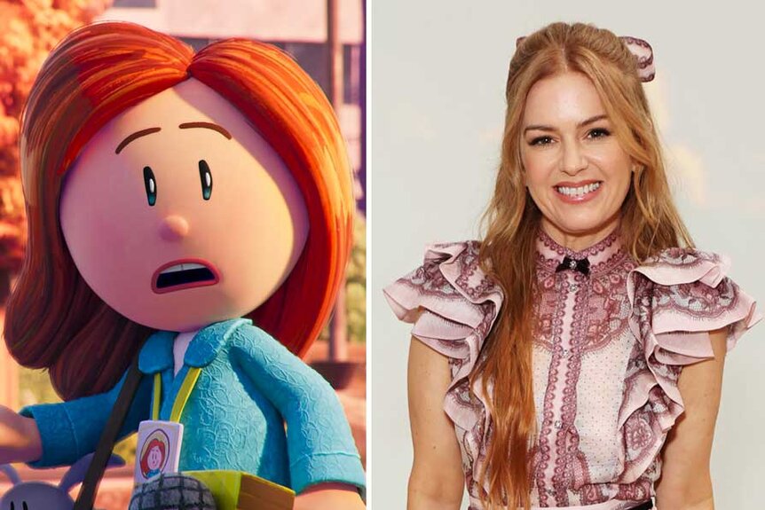 A split image of Sarah Hatoff from Dog Man and Isla Fisher.