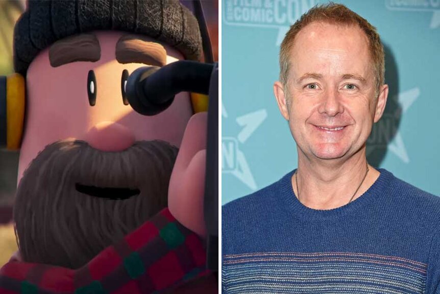 A split image of Seamus from Dog Man and Billy Boyd.