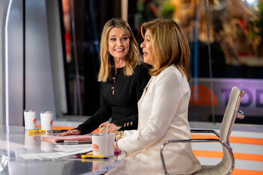 Savannah Guthrie smiles as Hoda Kotb speaks on the Today show Season 73.