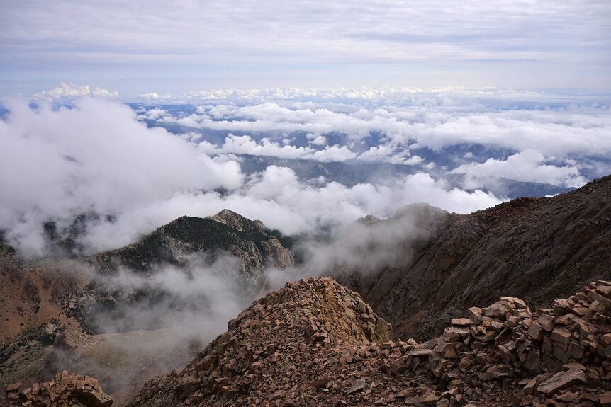 A cloudy Pikes Peak.