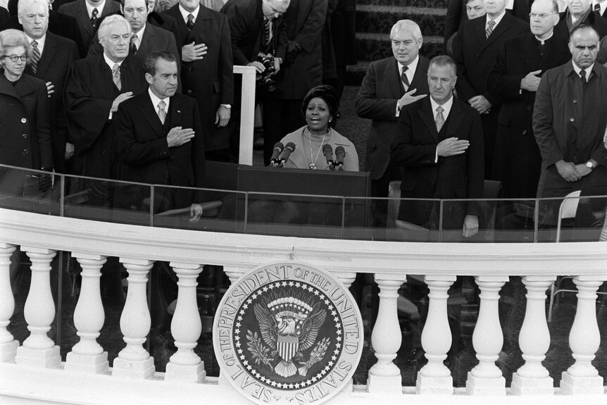 Ethel Ennis sings on the steps of the U.S. Capitol. for Nixon's inauguration.