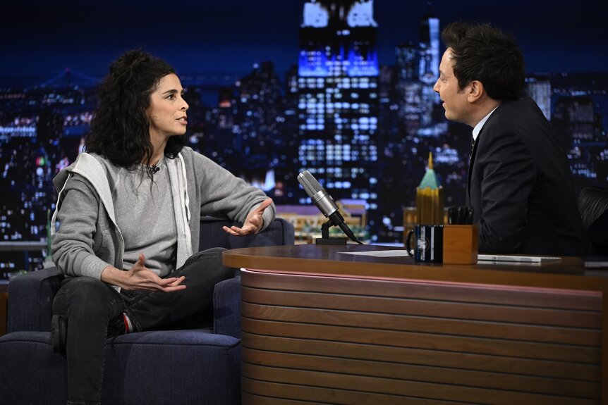 Sarah Silverman speaks with host Jimmy Fallon on The Tonight Show Starring Jimmy Fallon Episode 1258.