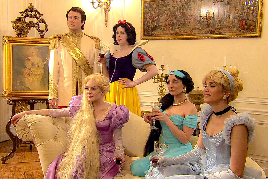 Lindsay Lohan as belle during The Real Housewives of Disney sketch on Saturday Night Live Season 37.