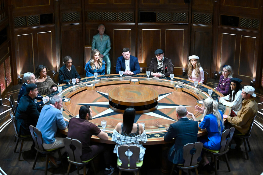 The competitors sit at the Round Table on The Traitors Season 3, Episode 5.