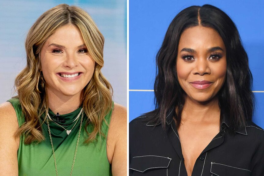 A split of Jenna Bush Hager during TODAY Season 73, Episode 100 and Regina Hall.