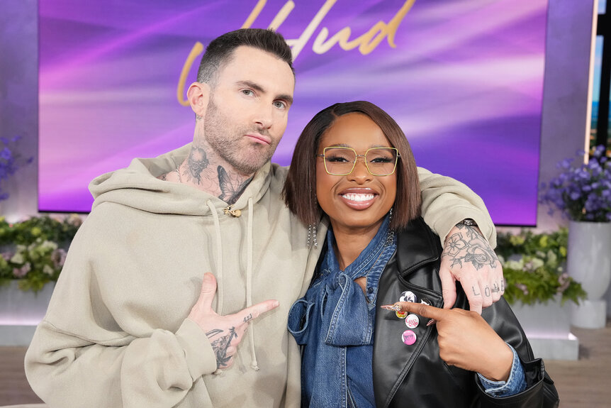 Adam Levine and Jennifer Hudson pose together on the jennifer hudson show