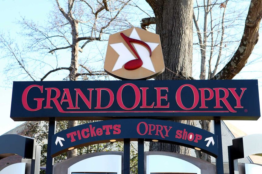 Grand Ole Opry House ticket sign and information board.