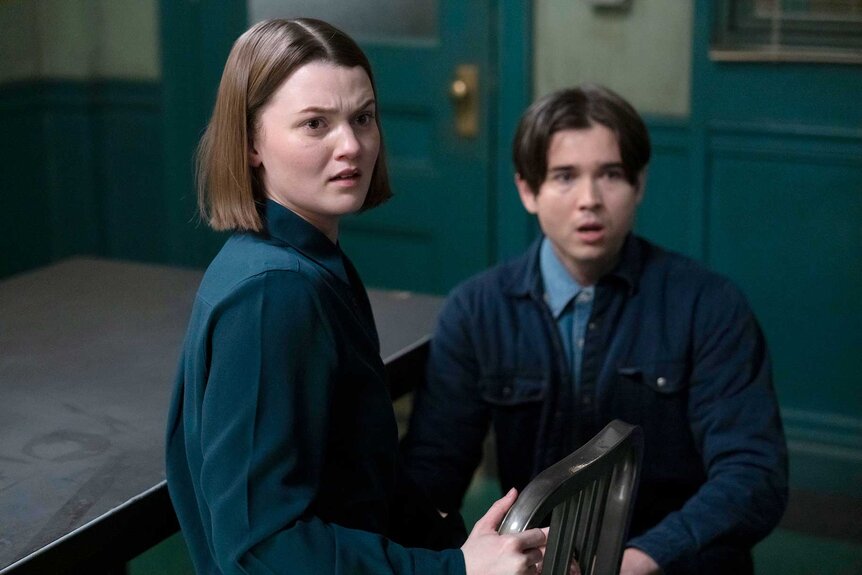 Martha Fairchild and Jacob Albrecht in a room during Law & Order Season 24, Episode 13.