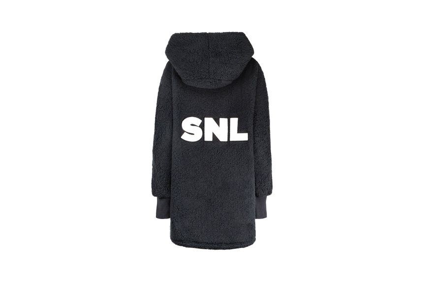 A fuzzy jacket with the Saturday Night Live logo on it