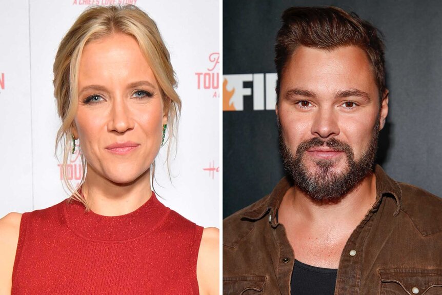 A split of Jessy Schram and Patrick John Flueger.