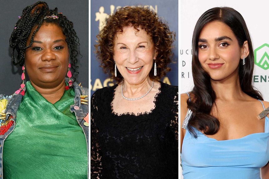 A split of Adrienne C. Moore, Rhea Perlman, and Geraldine Viswanathan.