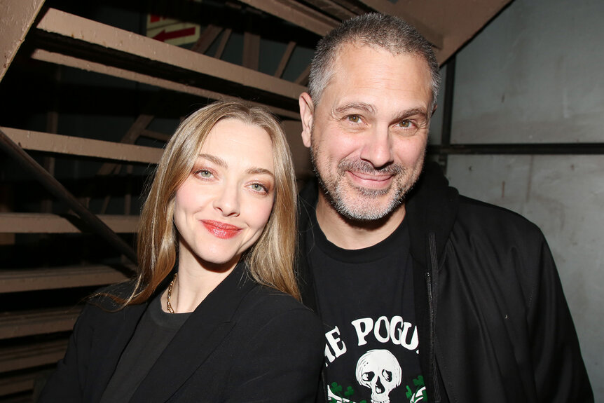 Amanda Seyfried and Thomas Sadoski backstage at "Swept Away" on Broadway