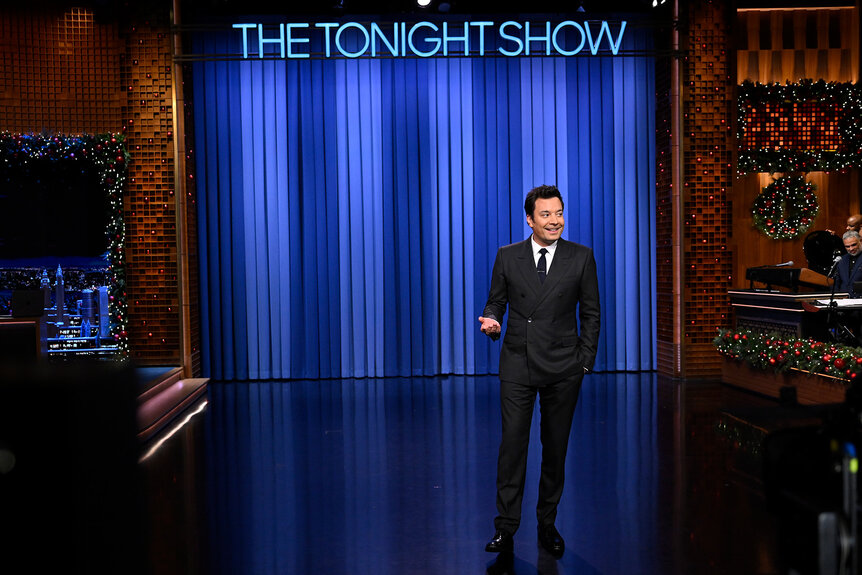 Jimmy Fallon stands and delivers a monologue on The Tonight Show Starring Jimmy Fallon Episode 2071.